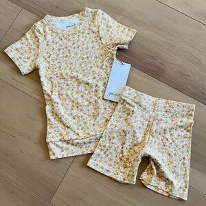 NWT Goumi Kids Wildflower Toddler Biker Set SZ 3T Short Tee Bamboo Yellow Floral